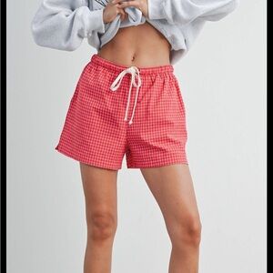 BUTTERMELON ELASTIC DRAWSTRING CHECK BOXER SHORTS